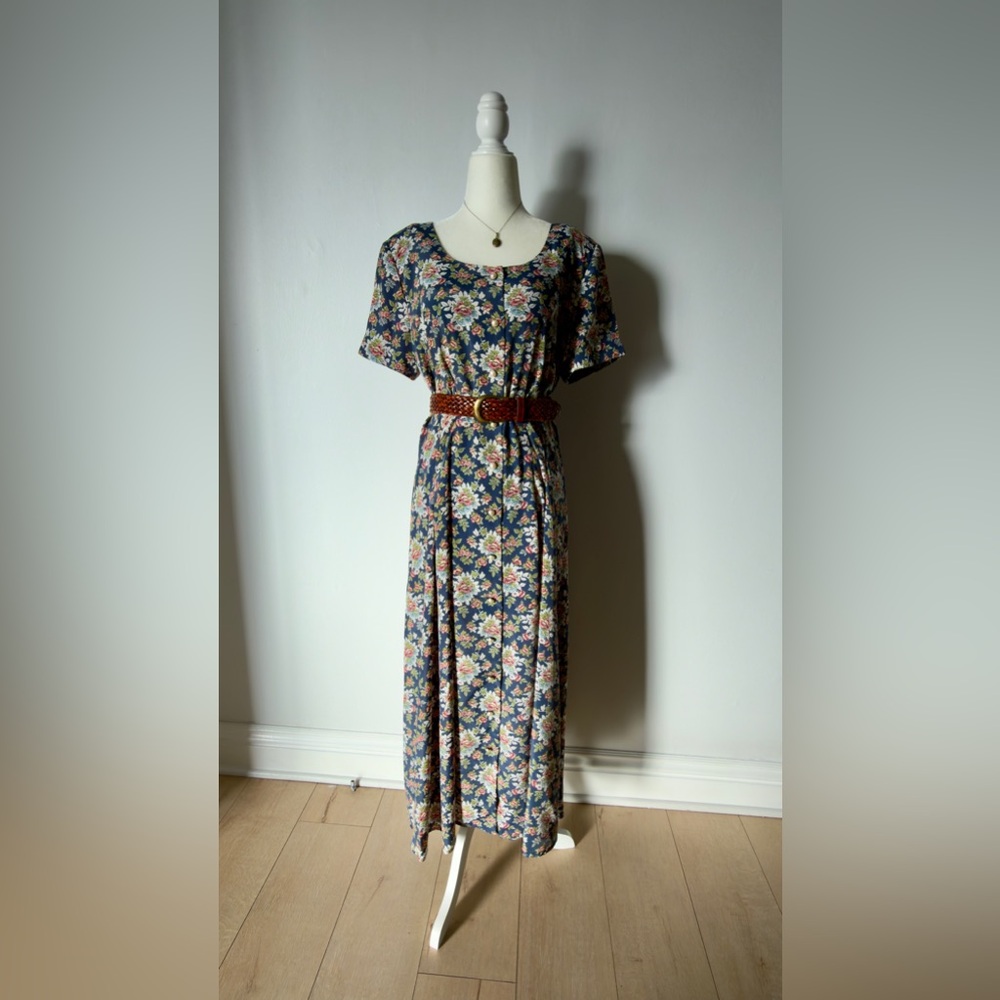 Vintage Talbots Steel Blue Floral Maxi Dress